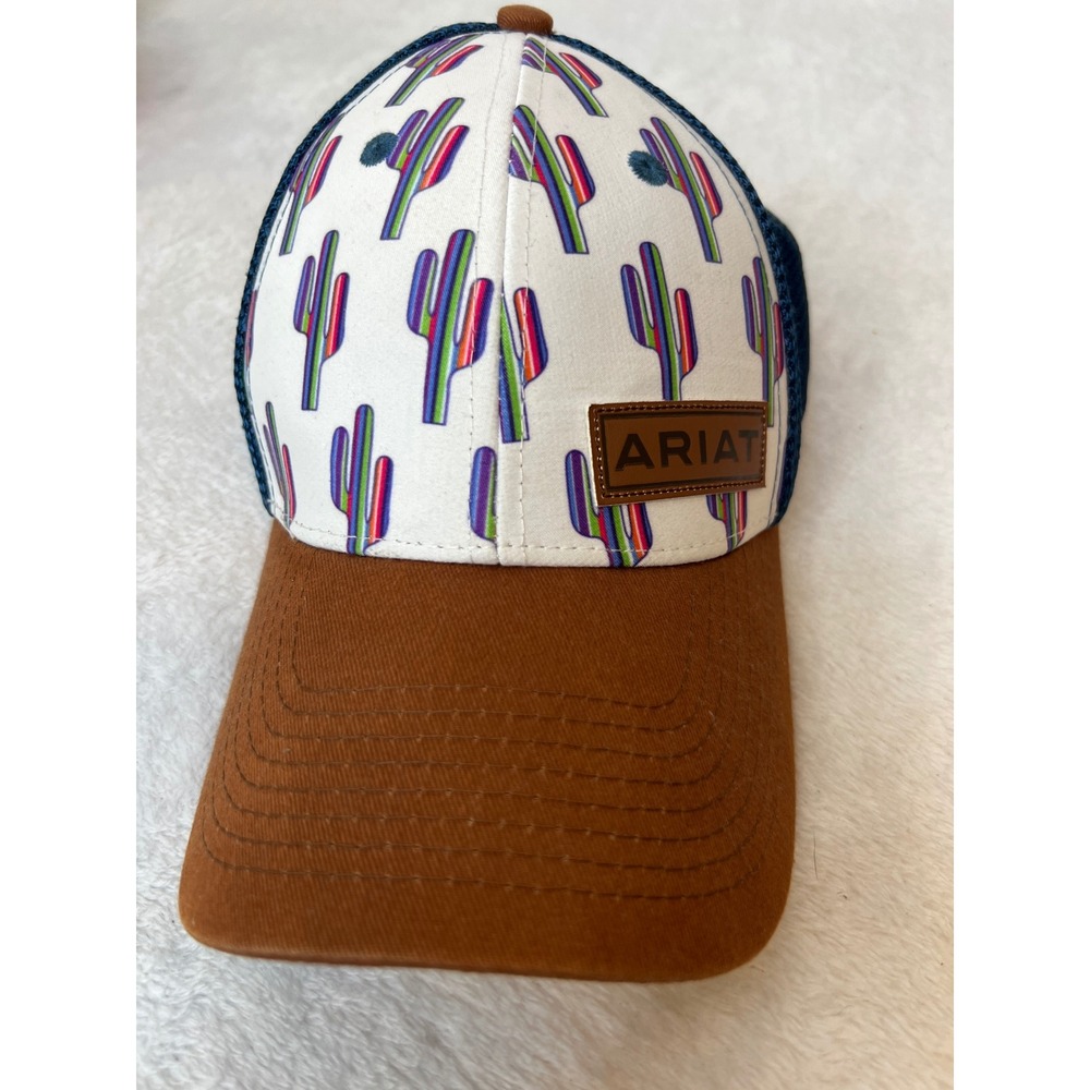 Ariat Mens Cactus Print Trucker Hat Brown Blue Snapback Mesh Cap